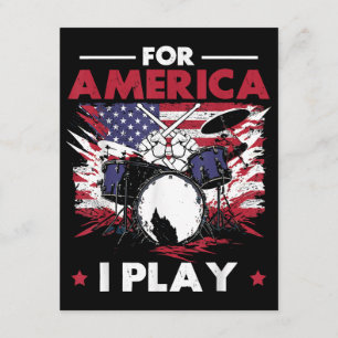 Carte D'accompagnement Percussionniste Tambour Batteur Drapeau Américain