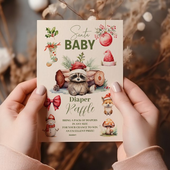 Carte D'accompagnement Père Noël Baby Woodland Hiver Diapper Raffle (Créateur téléchargé)