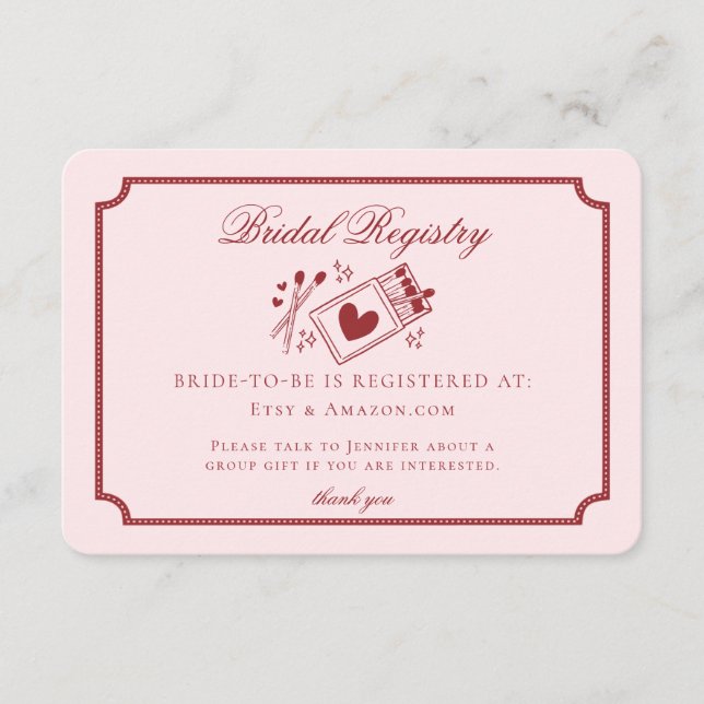 Carte D'accompagnement Perfect Match Made in Heaven Pink Bridal Registry (Devant)