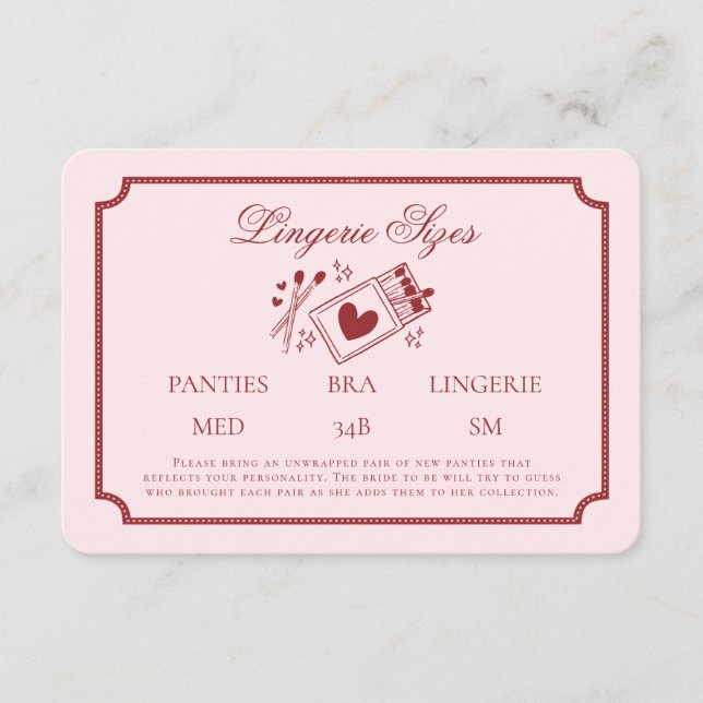 Carte D'accompagnement Perfect Match Made in Heaven Pink Lingerie Sizes (Devant)