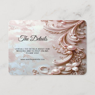 Carte D'accompagnement Perle Ornée Rose et Détail Floral