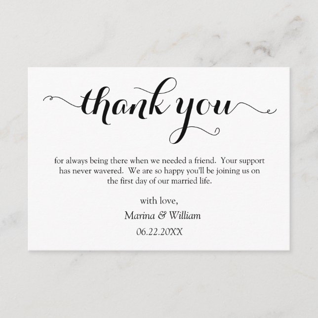 Carte D'accompagnement Personalized Black Script Wedding thank you (Devant)