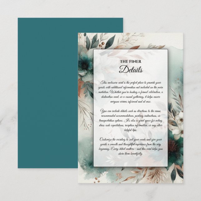 Carte D'accompagnement Pétales turquoises en Mariage de fleurs de bronze (Devant / Derrière)