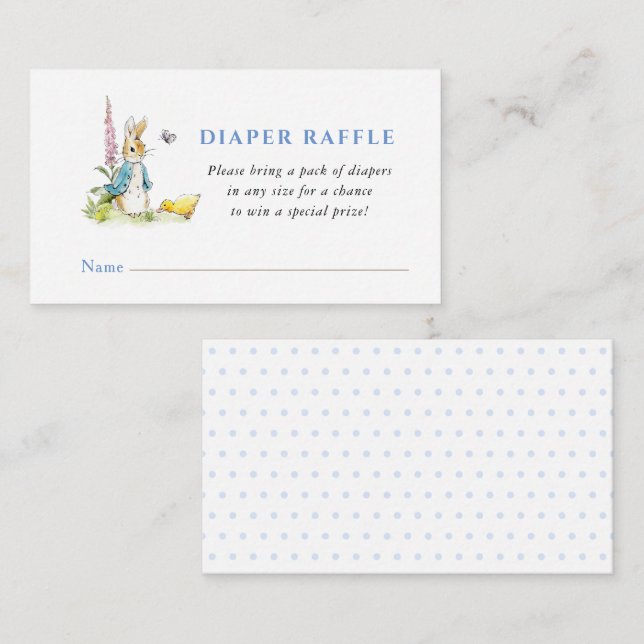 Carte D'accompagnement Peter Rabbit Baby shower Déchets Raffle (Devant / Derrière)