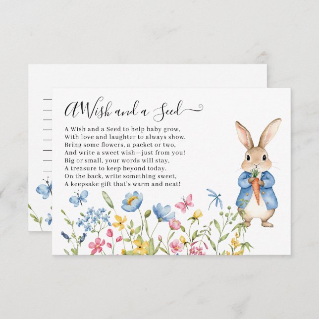Carte D'accompagnement Peter Rabbit Floral a Wish and a Seed Baby shower (Devant / Derrière)