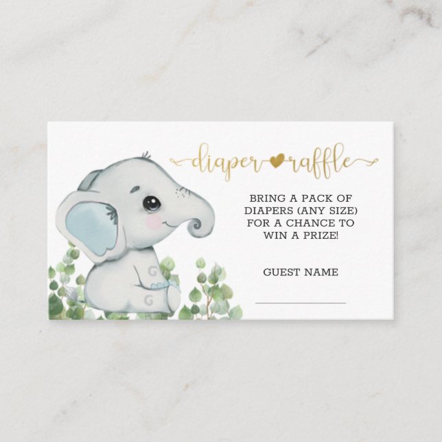 Carte D'accompagnement Petit Aquarelle Eléphant Déchets Raffle (Devant)
