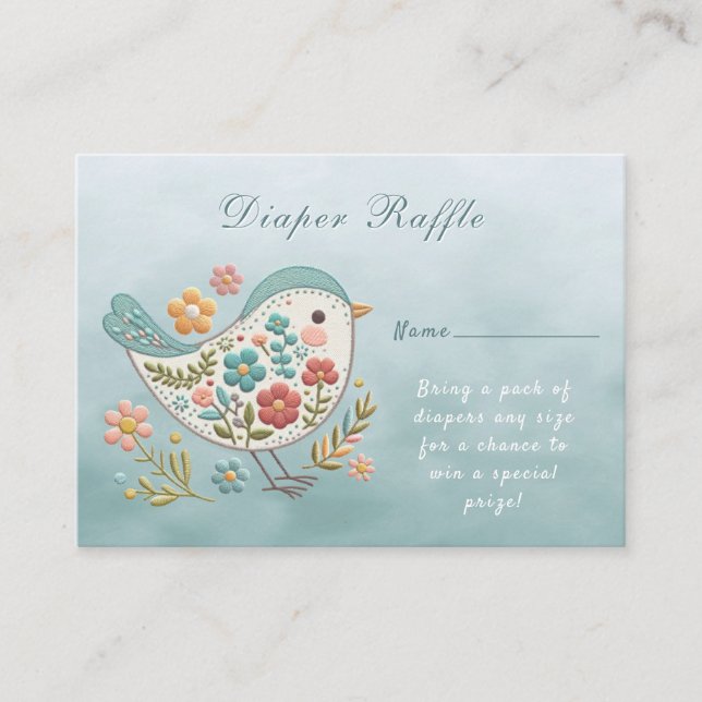 Carte D'accompagnement Petit Baby shower aux fleurs roses Bleues d'oiseau (Devant)