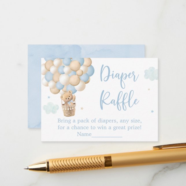 Carte D'accompagnement Petit Baby shower Bleu Teddy Bear Raffle (Devant/Arrière en situation)