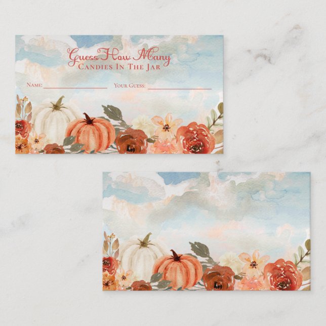 Carte D'accompagnement Petit Baby shower Citrouille Devine Combien De Can (Devant / Derrière)