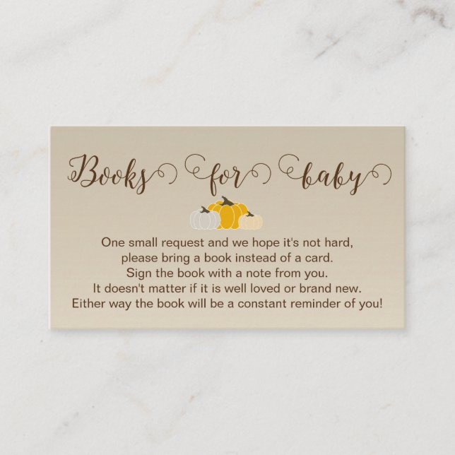 Carte D'accompagnement Petit Baby shower Citrouille - Livres pour bébé (Devant)