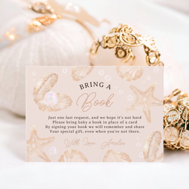 Carte D'accompagnement Petit baby shower de perle de mer mignon apporter  (Cute ocean little pearl baby shower bring a book enclosure card)
