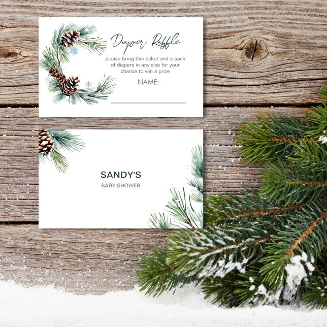 Carte D'accompagnement Petit baby shower d'hiver pin wreath diaper tombol (Winter baby baby shower pine wreath diaper raffle enclosure card )