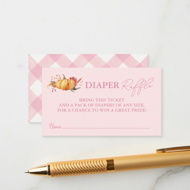 Carte D'accompagnement Petit Baby shower Floral Citrouille Déchets Raffle (Devant/Arrière en situation)