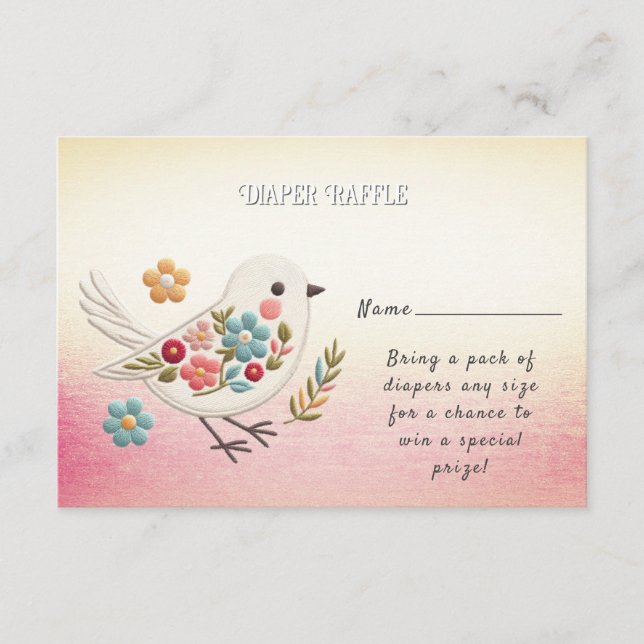 Carte D'accompagnement Petit Baby shower Floral d'oiseaux blancs (Devant)