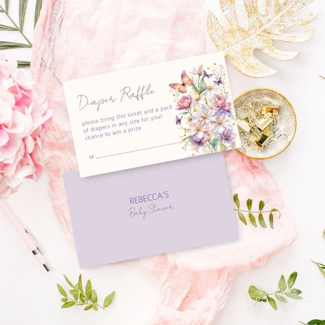 Carte D'accompagnement Petit baby shower papillon tombole (Little butterfly baby shower diaper raffle enclosure card pastel lilac butterflies wild flowers)