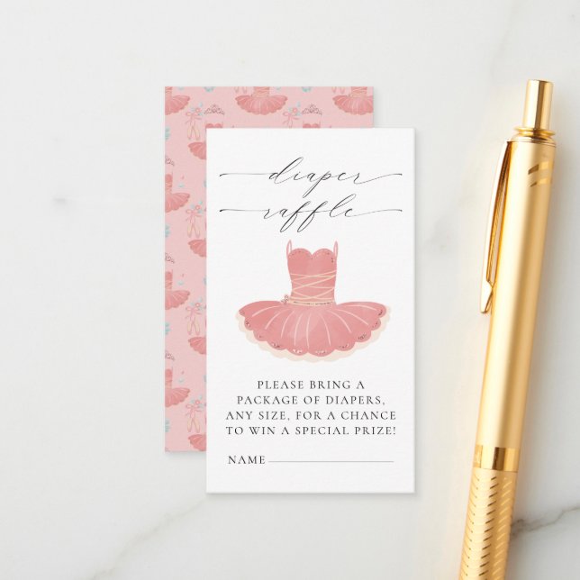 Carte D'accompagnement Petit Baby shower rose Ballerina Raffle de couche (Devant/Arrière en situation)