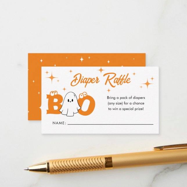 Carte D'accompagnement Petit Boo Halloween Baby shower Déchets Raffle (Devant/Arrière en situation)