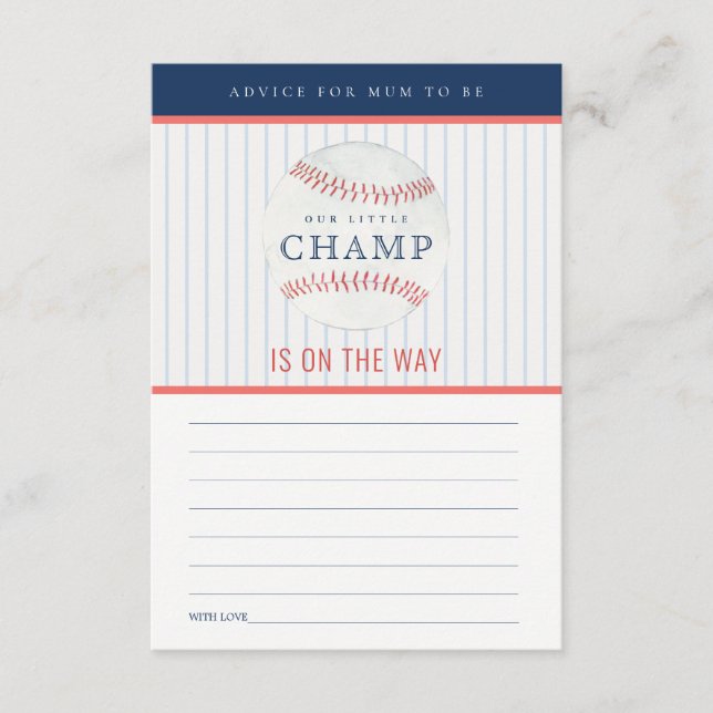 Carte D'accompagnement Petit Champ de baseball Conseil pour maman Baby sh (Devant)