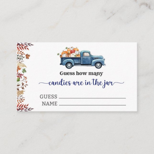 Carte D'accompagnement Petit Citrouille Boy Baby shower Guess Game Répons (Devant)