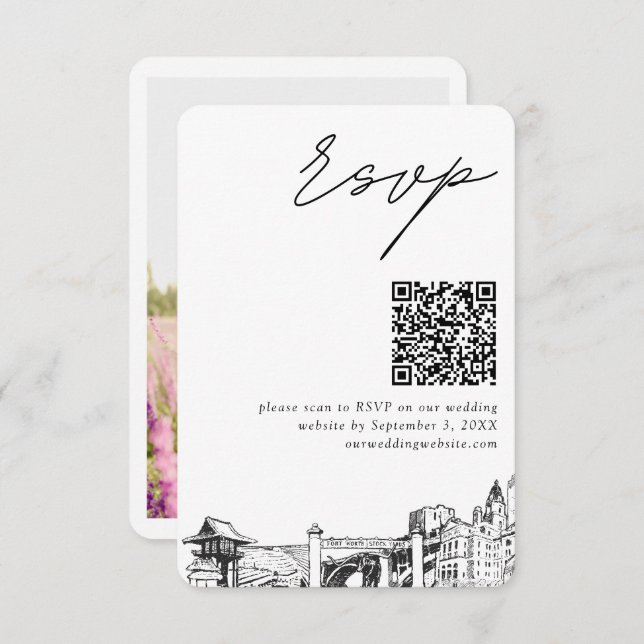Carte D'accompagnement Petit code QR de réponse de mariage à Fort Worth (Devant / Derrière)