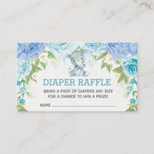 Carte D'accompagnement Petit Elephant bleu Floral Baby Diaper Raffle