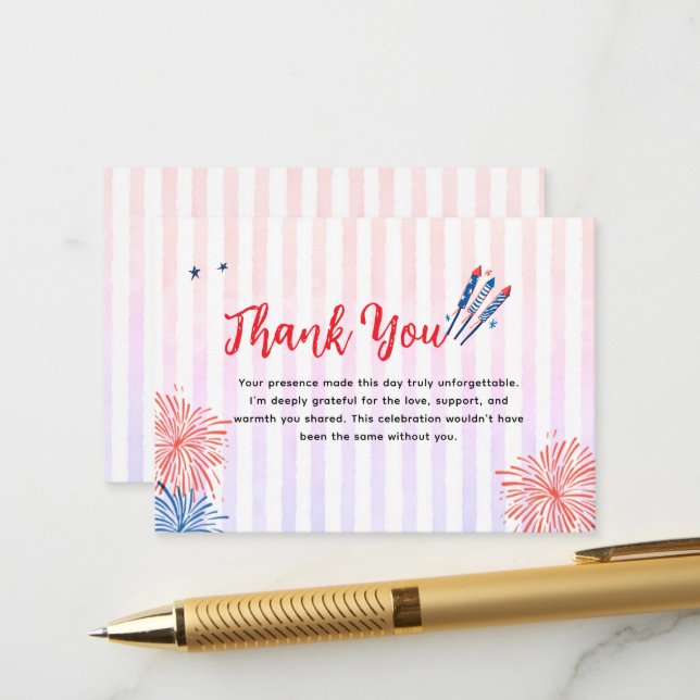 Carte D'accompagnement Petit Feu d'Artifice 4 Juillet Merci (Devant/Arrière en situation)