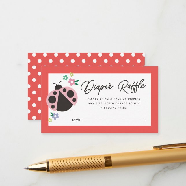 Carte D'accompagnement Petit Lady Love Bug Red Diaper Raffle (Devant/Arrière en situation)
