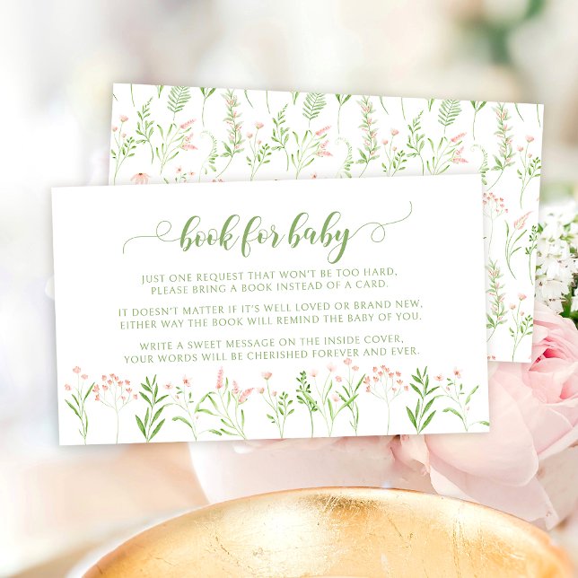 Carte D'accompagnement Petit livre de fleur sauvage rustique rose pour ba (Créateur téléchargé)