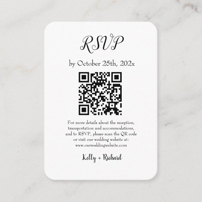Carte D'accompagnement Petit mariage vertical blanc RSVP QR Code (Devant)