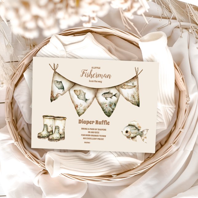 Carte D'accompagnement Petit Pêcheur Pêche Baby Showe Diapper Raffle (Créateur téléchargé)