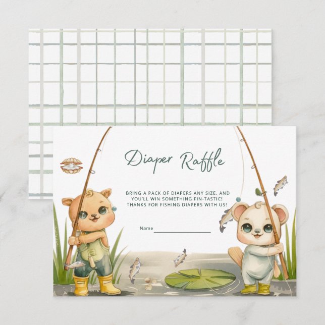 Carte D'accompagnement Petit Pêcheur Rustique Reel Diaper Raffle (Devant / Derrière)