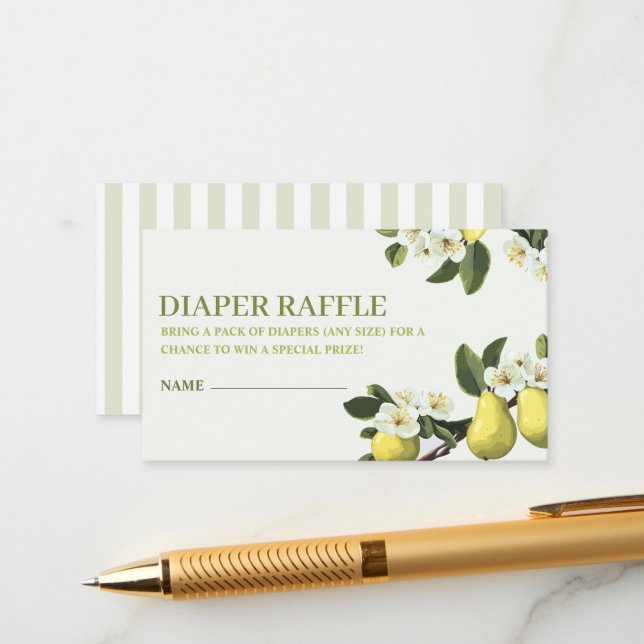 Carte D'accompagnement Petit poire thème Baby shower Déchets Raffle (Devant/Arrière en situation)