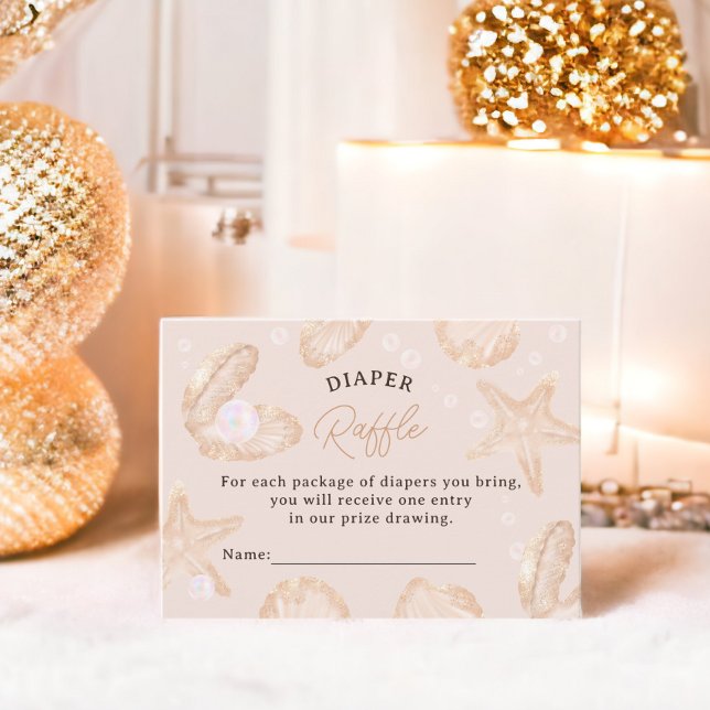 Carte D'accompagnement Petite baby shower perle de l'océan minuscule tomb (Cute ocean little pearl baby shower diaper raffle enclosure card)
