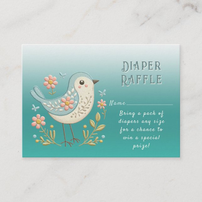 Carte D'accompagnement Petite Broderie Florale d'oiseaux Baby shower vert (Devant)