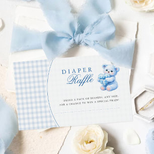 Carte D'accompagnement Petite Fête de Naissance Ourson en Vichy Bleu