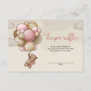 Carte D'accompagnement Petite fille ours brun ballons rose tombole