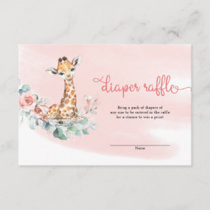 Carte D'accompagnement Petite fille petite girafe fleurs roses eucalyptus