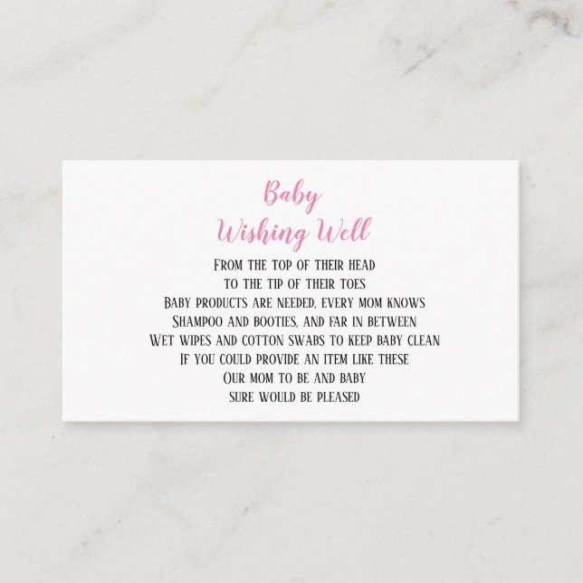 Carte D'accompagnement Petite fille rose désirant bien Baby shower Mini C (Devant)