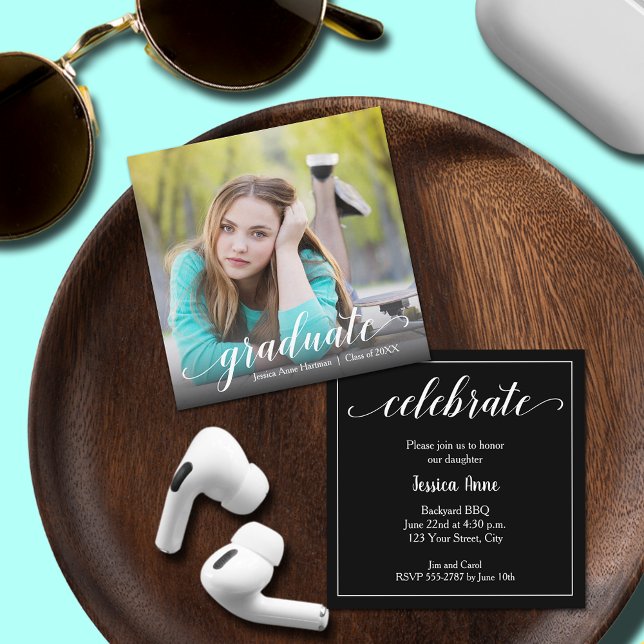 Carte D'accompagnement Petite photo de fin d'études (SMALL 2.5" x 2.5" graduation invitations - hand out to friends and family,  put in announcements)