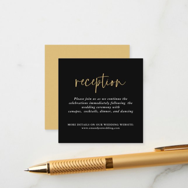 Carte D'accompagnement PETITE TAILLE MINI Black Gold Mariage Réception (Devant/Arrière en situation)