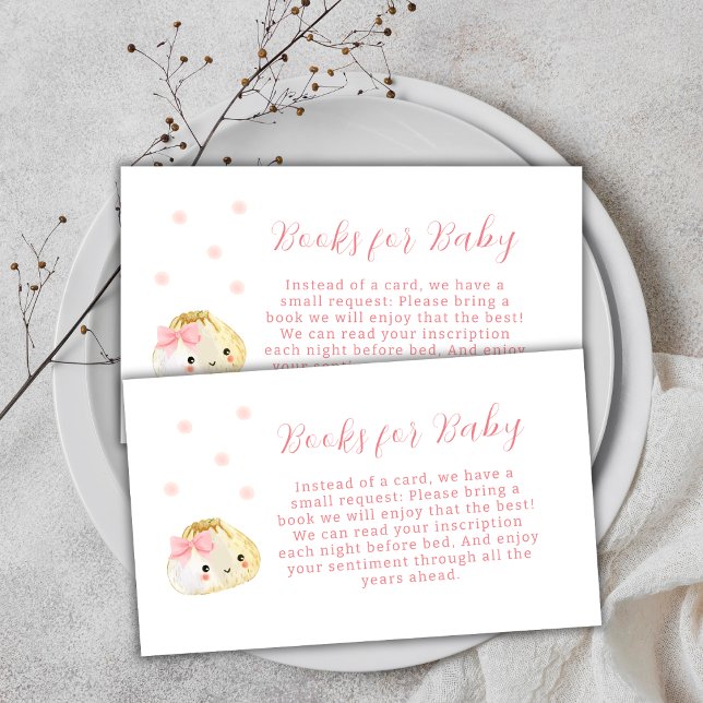Carte D'accompagnement Petites Filles Roses Qui Jouent Pour Le Baby showe (Pink Little Dumpling Girl Books For Baby Shower Enclosure Card)