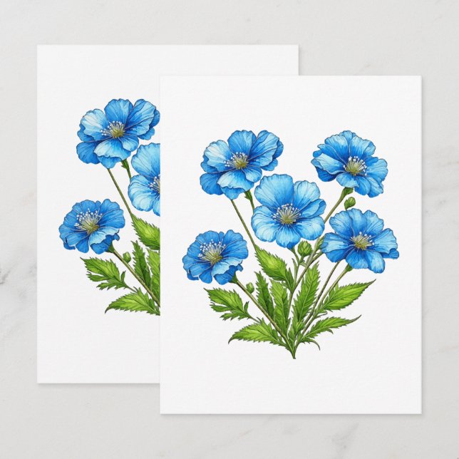 Carte D'accompagnement Petites Fleurs Bleues (Devant / Derrière)