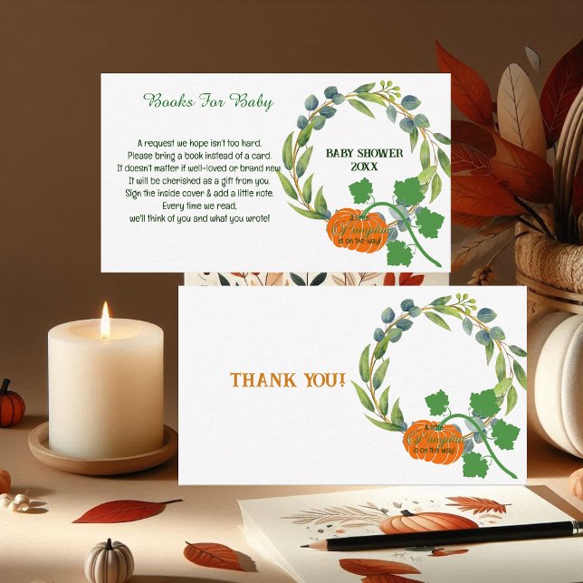 Carte D'accompagnement Petits Couples Citrouilles Baby shower Verdure Wre (Little Pumpkin Couples Baby Shower Greenery Wreath Enclosure Card)