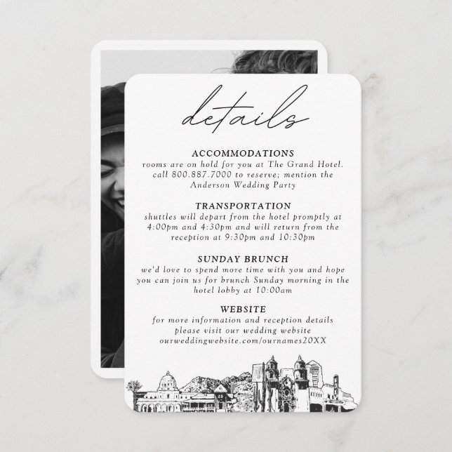 Carte D'accompagnement Petits détails verticaux du Mariage Tucson (Devant / Derrière)