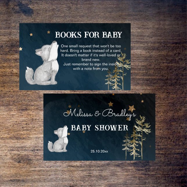 Carte D'accompagnement Petits livres de baby showers à thème pour loup (Little wolf themed baby shower books for baby enclosure card woodlands baby shower books request )