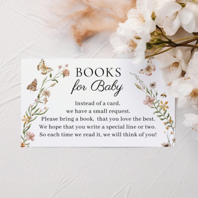 Carte D'accompagnement Petits livres floraux Fleurs sauvages pour le Baby (Little Wildflower Floral Books for Baby Shower Enclosure Card)