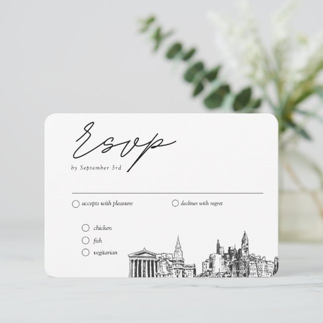 Carte D'accompagnement Philadelphie Mariage traditionnel RSVP Repas Optio (Debout devant)