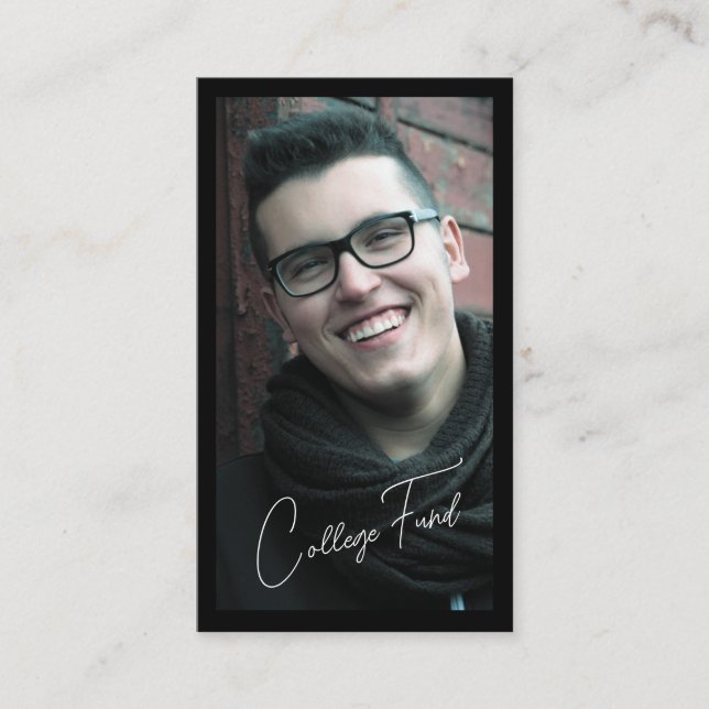 Carte D'accompagnement Photo Black White Graduation QR Code College Fund (Devant)