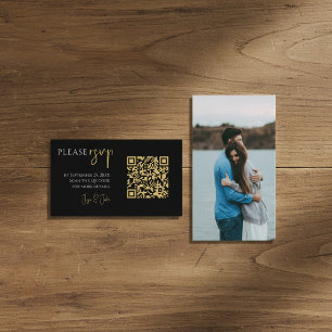 Carte D'accompagnement Photo complet, code QR or noir RSVP mariage