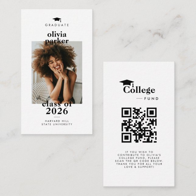 Carte D'accompagnement Photo de fonds universitaires avec code QR moderne (Devant / Derrière)